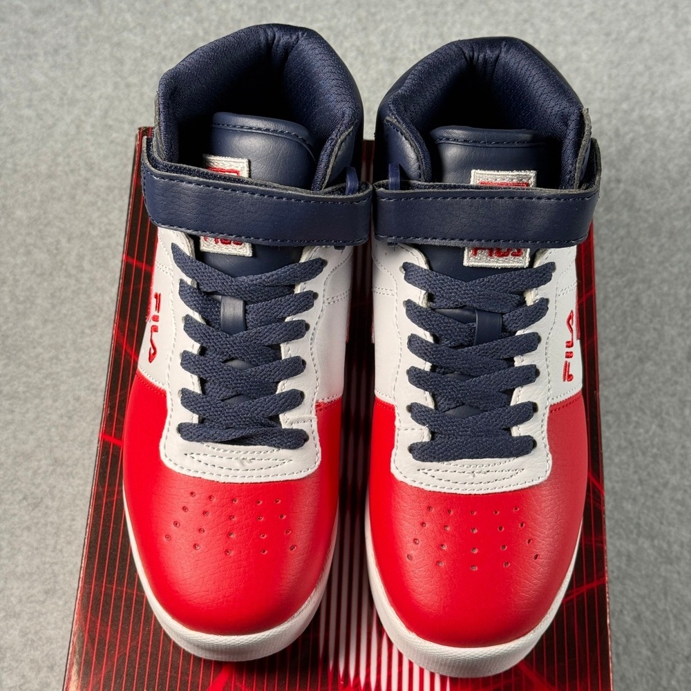 FILA Vulc 13 Red White Navy High‑Top Kid's 3.5 Classic Strap Sneakers NIB - Picture 3 of 7